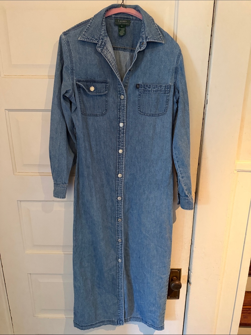 Vintage Size 6 Lauren Ralph Lauren Denim Button-Front Maxi Shirt Dress